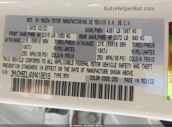 3MVDMBDL4NM418618 2022 MAZDA CX-30 White Engine compartment view