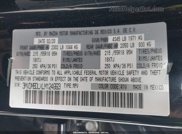 3MVDMBDLXLM124993 2020 MAZDA CX-30 Black ძრავის განყოფილების ხედი