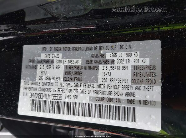 3MVDMBEM1LM136635 2020 MAZDA CX-30 Black Widok komory silnika