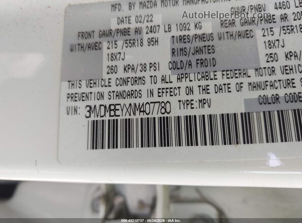 3MVDMBEYXNM407780 2022 MAZDA CX-30 White Շարժիչի բաժամունքի տեսք