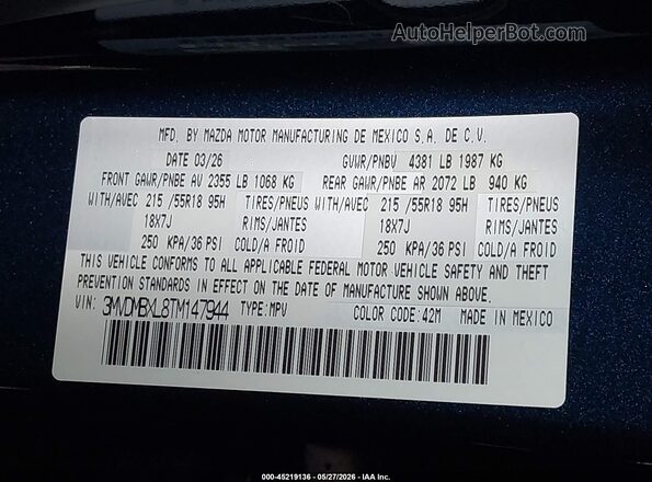 3MVDMBXL8TM147944 2026 MAZDA CX-30 Синий Вид подкапотного пространства