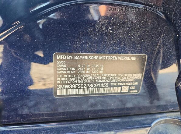 3MW39FS02P8C91455 2023 BMW 3 SERIES Blue ძრავის განყოფილების ხედი