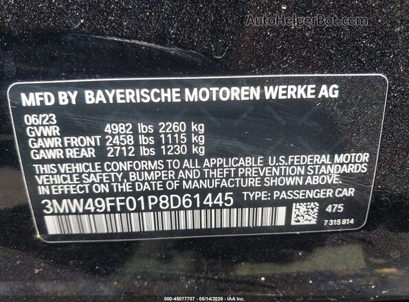 3MW49FF01P8D61445 2023 BMW M3 Black Вид підкапотного простору