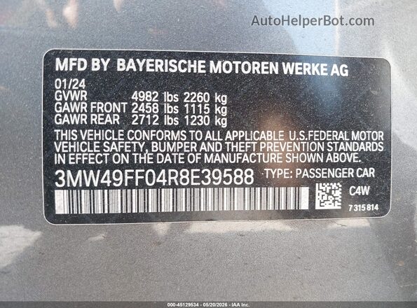 3MW49FF04R8E39588 2024 BMW M3 Gray Շարժիչի բաժամունքի տեսք