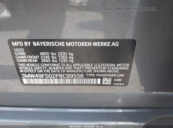 3MW49FS02P8C99558 2023 BMW M3 Gray Вид підкапотного простору