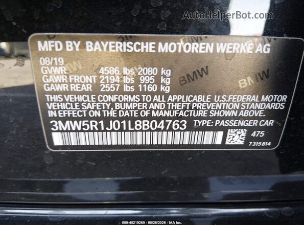 3MW5R1J01L8B04763 2020 BMW 3 SERIES Black Vista del compartimento del motor