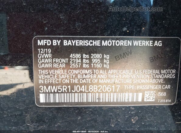 3MW5R1J04L8B20617 2020 BMW 3 SERIES Black Engine compartment view
