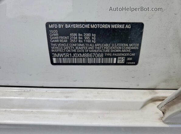 3MW5R1J0XM8B67068 2021 BMW 3 SERIES White Շարժիչի բաժամունքի տեսք