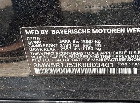 3MW5R1J53K8B03401 2019 BMW 7 SERIES Black 