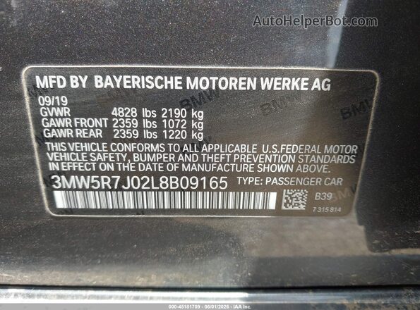 3MW5R7J02L8B09165 2020 BMW 3 SERIES Gray Շարժիչի բաժամունքի տեսք