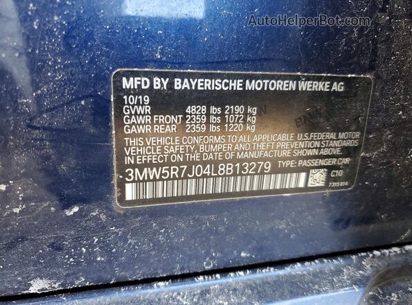 3MW5R7J04L8B13279 2020 BMW 3 SERIES Blue Engine compartment view