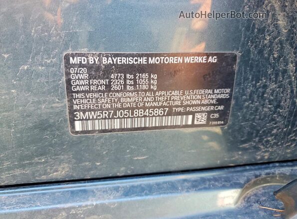 3MW5R7J05L8B45867 2020 BMW 3 SERIES Green Շարժիչի բաժամունքի տեսք