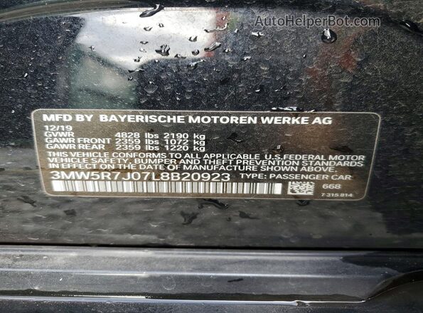 3MW5R7J07L8B20923 2020 BMW 3 SERIES Black Շարժիչի բաժամունքի տեսք