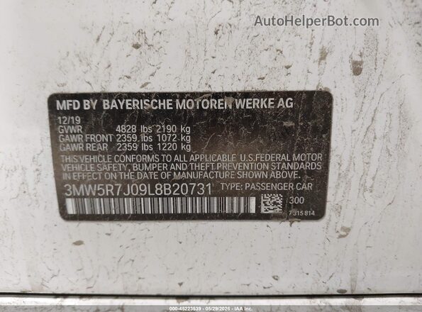 3MW5R7J09L8B20731 2020 BMW 3 SERIES White Շարժիչի բաժամունքի տեսք