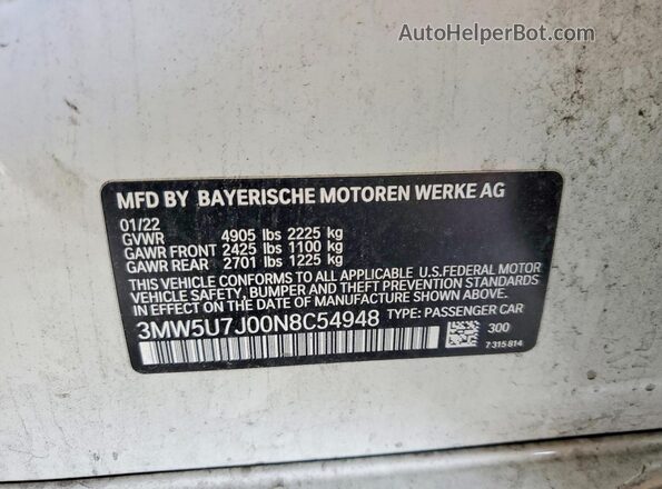 3MW5U7J00N8C54948 2022 BMW M3 White 