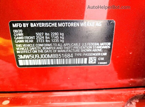 3MW5U9J00M8B51684 2021 BMW M3 Orange 