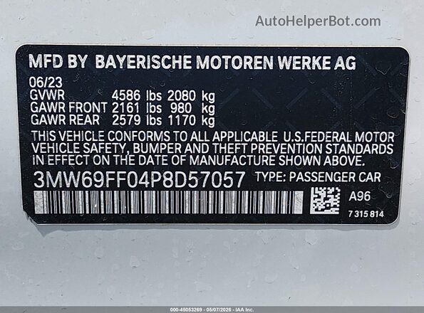 3MW69FF04P8D57057 2023 BMW 3 SERIES White Widok komory silnika
