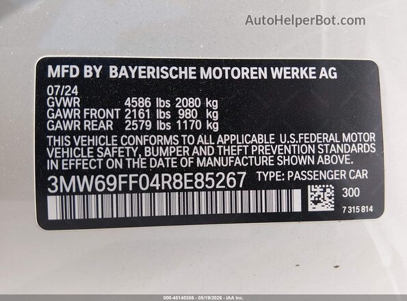 3MW69FF04R8E85267 2024 BMW 3 SERIES White Engine compartment view