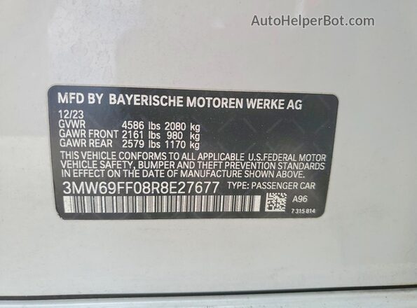 3MW69FF08R8E27677 2024 BMW 3 SERIES White ძრავის განყოფილების ხედი