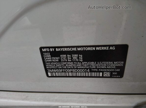 3MW69FF09P8D00014 2023 BMW 3 SERIES White ძრავის განყოფილების ხედი