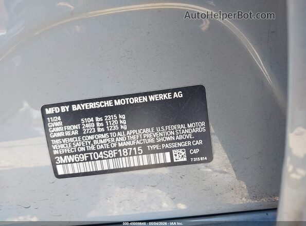 3MW69FT04S8F18715 2025 BMW M3 Gray Շարժիչի բաժամունքի տեսք