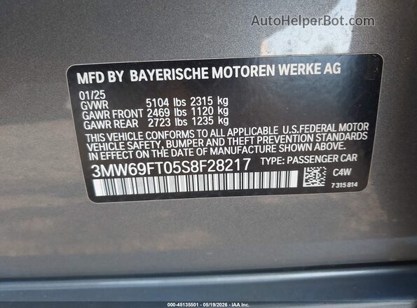 3MW69FT05S8F28217 2025 BMW M3 Gray Շարժիչի բաժամունքի տեսք