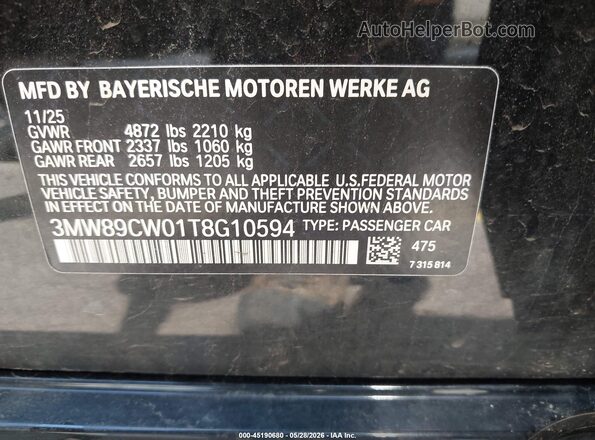 3MW89CW01T8G10594 2026 BMW 3 SERIES Black Vista del compartimento del motor