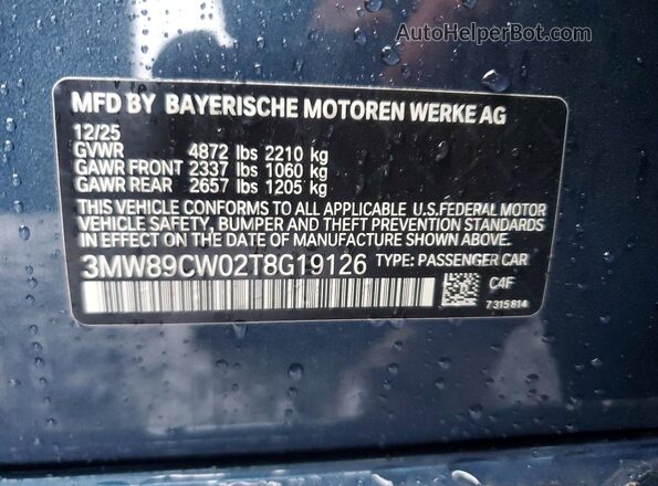 3MW89CW02T8G19126 2026 BMW 3 SERIES Blue Vista del compartimento del motor