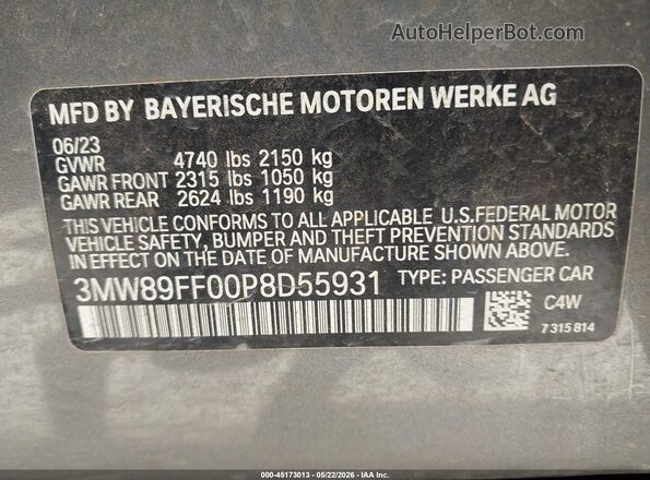 3MW89FF00P8D55931 2023 BMW 3 SERIES Silver ძრავის განყოფილების ხედი