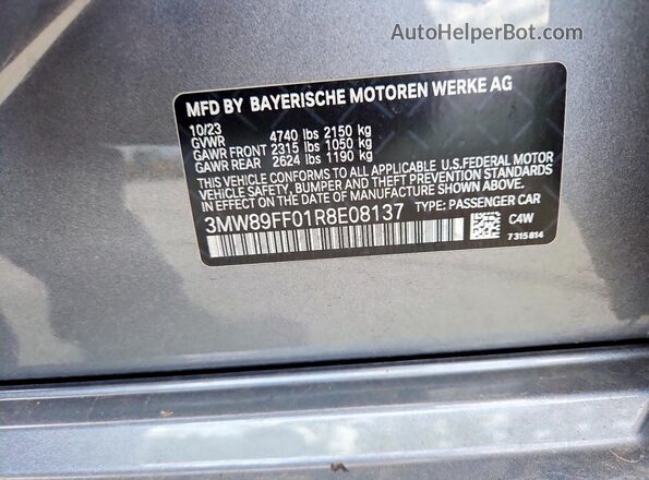 3MW89FF01R8E08137 2024 BMW 3 SERIES Gray Engine compartment view