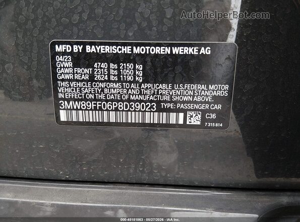 3MW89FF06P8D39023 2023 BMW 3 SERIES Gray Vista del compartimento del motor