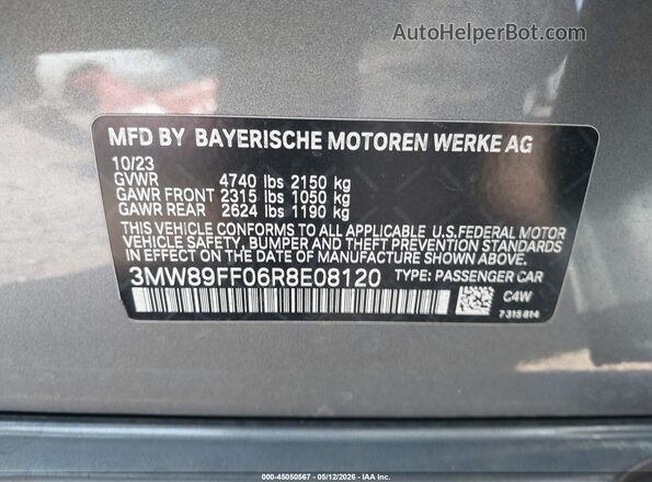 3MW89FF06R8E08120 2024 BMW 7 SERIES Серый Вид подкапотного пространства