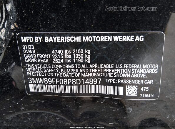 3MW89FF08P8D14897 2023 BMW 3 SERIES Black Vista del compartimento del motor