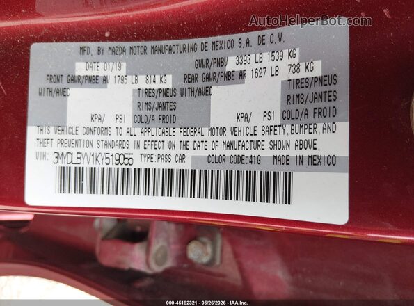 3MYDLBYV1KY519055 2019 TOYOTA YARIS Red Вид підкапотного простору