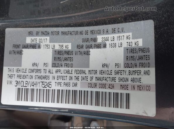 3MYDLBYV4HY175245 2017 TOYOTA YARIS IA Gray Vista del compartimento del motor