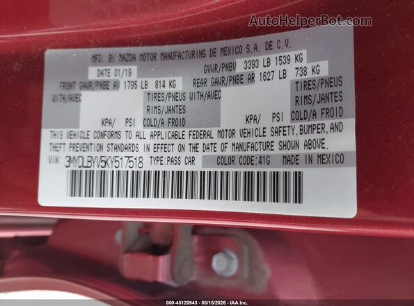 3MYDLBYV5KY517518 2019 TOYOTA YARIS Red Вид підкапотного простору