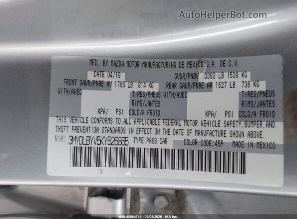 3MYDLBYV5KY526865 2019 TOYOTA YARIS Silver ძრავის განყოფილების ხედი