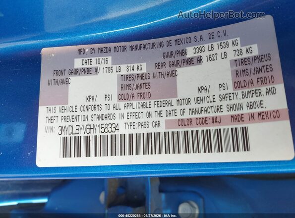 3MYDLBYV6HY158334 2017 TOYOTA YARIS IA Blue 