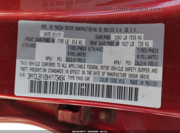 3MYDLBYV6HY173464 2017 TOYOTA YARIS IA Red 