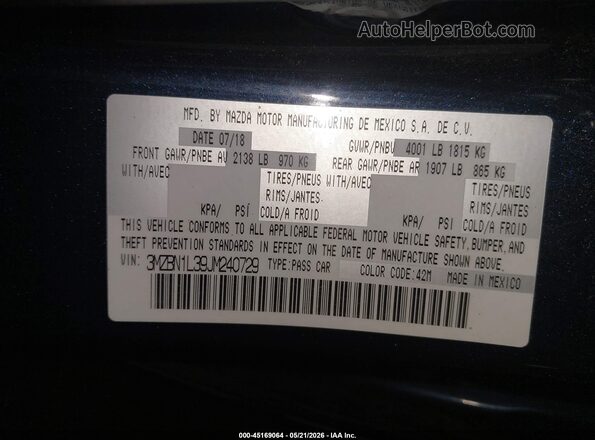 3MZBN1L39JM240729 2018 MAZDA 3 Синий Вид подкапотного пространства