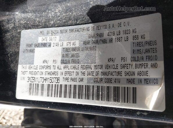 3MZBN1U70HM150736 2017 MAZDA 3 Black Widok komory silnika