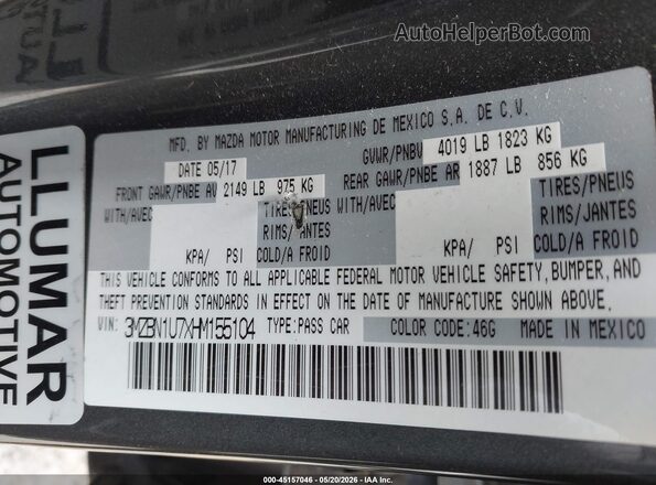 3MZBN1U7XHM155104 2017 MAZDA 3 Gray Engine compartment view