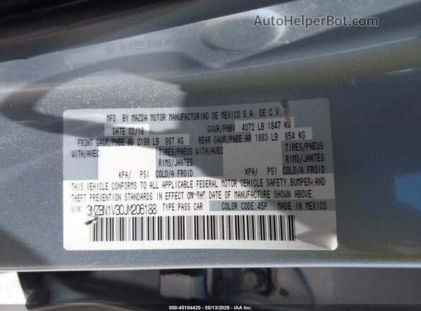 3MZBN1V30JM206188 2018 MAZDA 3 Silver 