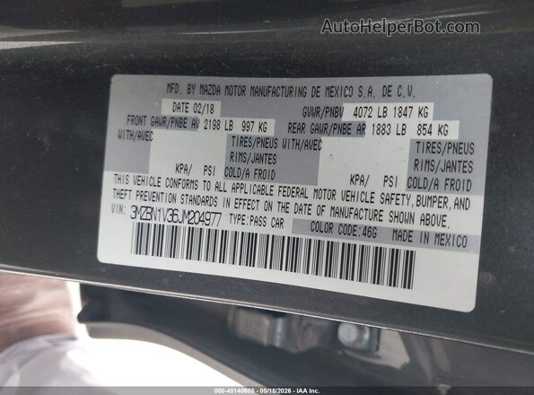 3MZBN1V36JM204977 2018 MAZDA 3 Gray Вид підкапотного простору