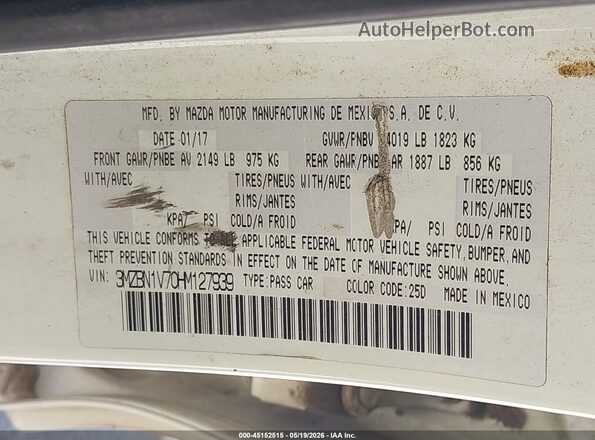 3MZBN1V70HM127939 2017 MAZDA 3 White Engine compartment view
