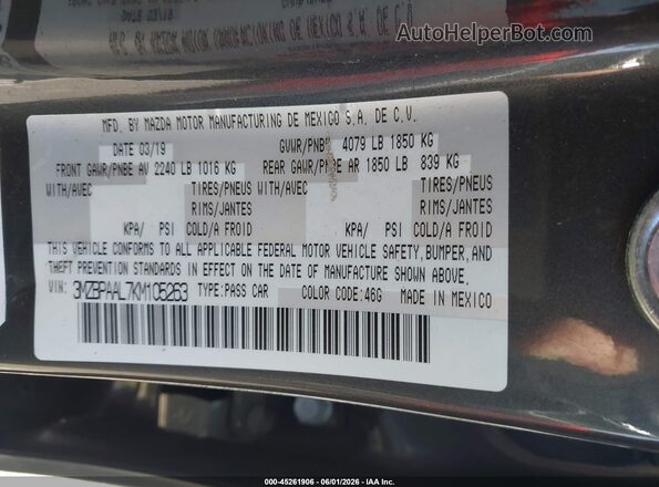 3MZBPAAL7KM105263 2019 MAZDA 3 Gray 