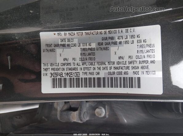 3MZBPABL1MM251093 2021 MAZDA 3 Black Vista del compartimento del motor