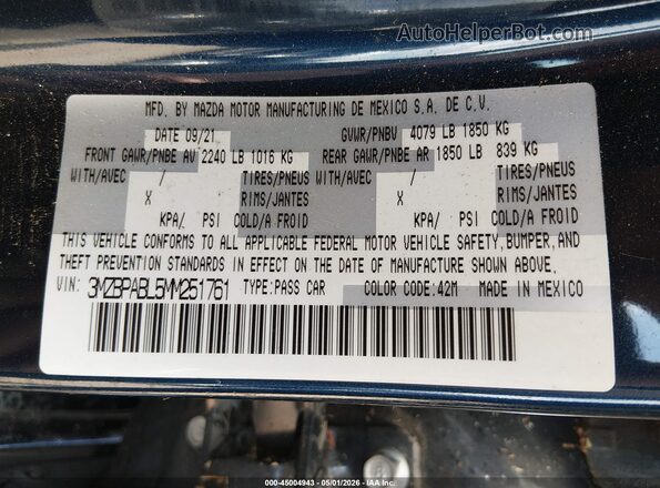 3MZBPABL5MM251761 2021 MAZDA 3 Dark Blue Вид подкапотного пространства