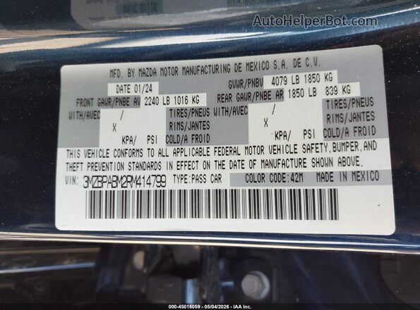 3MZBPABM2RM414799 2024 MAZDA 3 Navy Շարժիչի բաժամունքի տեսք