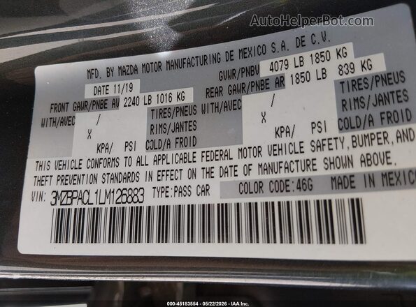 3MZBPACL1LM126883 2020 MAZDA 3 Gray Շարժիչի բաժամունքի տեսք